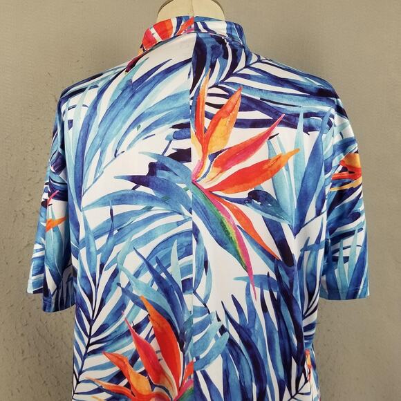 Handsome Bogey Polo Shirt Mens XL Blue Tropical Hawaiian Golf Bird of Paradise - Picture 8 of 14